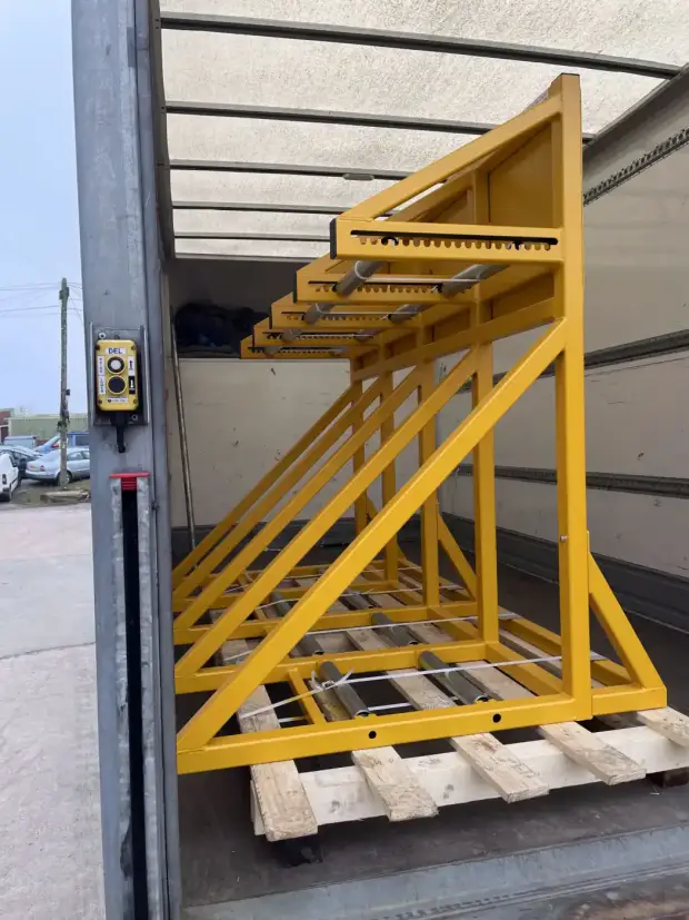 An A-frame stillage loaded into a delivery vehicle