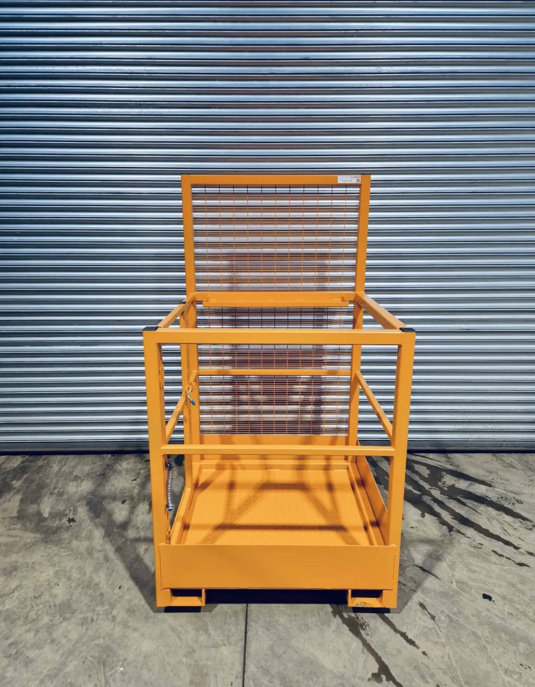 Forklift safety access cage, side view